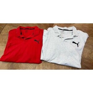 2 PUMA Men's Essentials RED + White Jersey Shirt Polo Sz XL Soft Golf Sport Tops